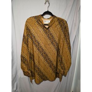 Vintage Batik Keris Indonesian Shirt Mens XL 17 Gold Geometric Traditional
